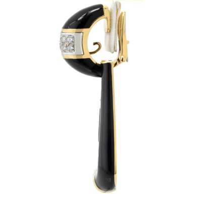 David Webb DAVID WEBB PLATINUM 18K YELLOW GOLD BLACK ENAMEL DOOR KNOCKERS EARRINGS
