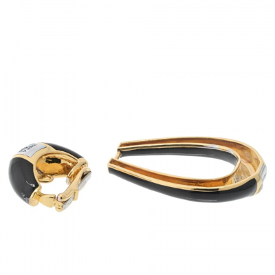 David Webb DAVID WEBB PLATINUM 18K YELLOW GOLD BLACK ENAMEL DOOR KNOCKERS EARRINGS