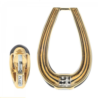 David Webb DAVID WEBB PLATINUM 18K YELLOW GOLD BLACK ENAMEL DOOR KNOCKERS EARRINGS