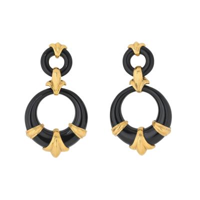 David Webb DAVID WEBB PLATINUM 18K YELLOW GOLD BLACK ENAMEL DOORKNOCKERS EARRINGS