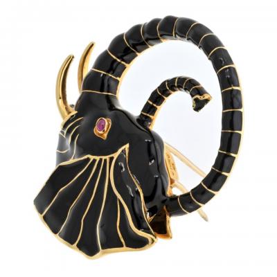 David Webb DAVID WEBB PLATINUM 18K YELLOW GOLD BLACK ENAMEL ELEPHANT BROOCH