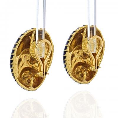 David Webb DAVID WEBB PLATINUM 18K YELLOW GOLD BLACK ENAMEL SEASHELL EARRINGS