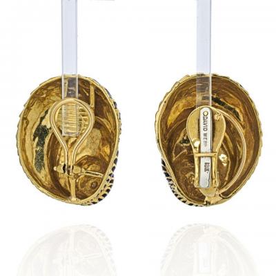 David Webb DAVID WEBB PLATINUM 18K YELLOW GOLD BLACK ENAMEL SEASHELL EARRINGS