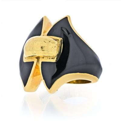 David Webb DAVID WEBB PLATINUM 18K YELLOW GOLD BLACK ENAMEL VINTAGE RING