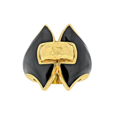 David Webb DAVID WEBB PLATINUM 18K YELLOW GOLD BLACK ENAMEL VINTAGE RING
