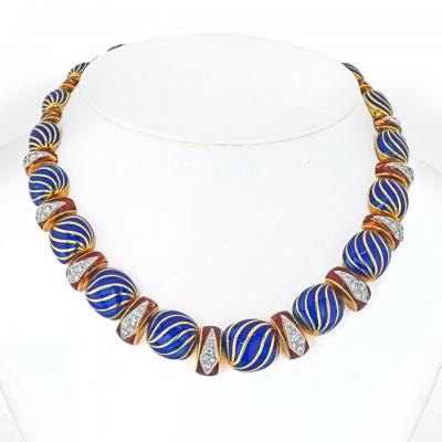 David Webb DAVID WEBB PLATINUM 18K YELLOW GOLD BLUE ENAMEL NECKLACE