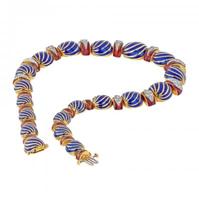 David Webb DAVID WEBB PLATINUM 18K YELLOW GOLD BLUE ENAMEL NECKLACE