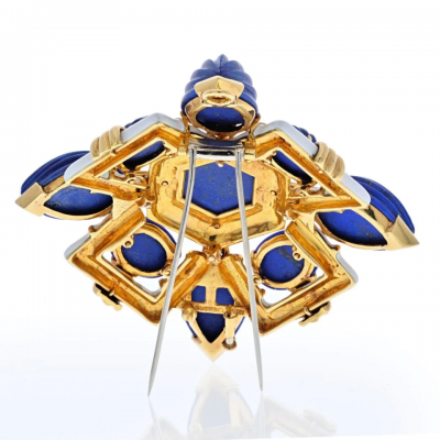 David Webb DAVID WEBB PLATINUM 18K YELLOW GOLD BLUE LAPIS LAZULI AND WHITE ENAMEL BROOCH