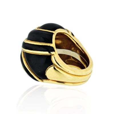 David Webb DAVID WEBB PLATINUM 18K YELLOW GOLD BOMBE BLACK ENAMEL RING