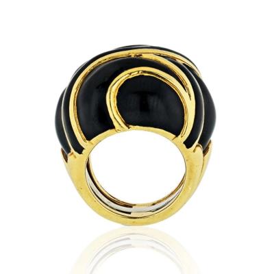 David Webb DAVID WEBB PLATINUM 18K YELLOW GOLD BOMBE BLACK ENAMEL RING