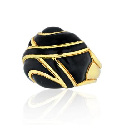 David Webb DAVID WEBB PLATINUM 18K YELLOW GOLD BOMBE BLACK ENAMEL RING