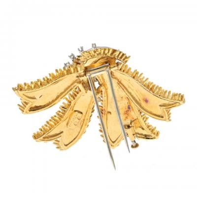 David Webb DAVID WEBB PLATINUM 18K YELLOW GOLD BOW RIBBON RED ENAMEL BROOCH