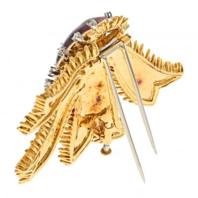 David Webb DAVID WEBB PLATINUM 18K YELLOW GOLD BOW RIBBON RED ENAMEL BROOCH