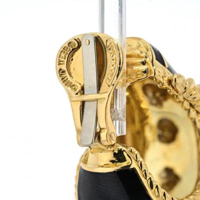 David Webb DAVID WEBB PLATINUM 18K YELLOW GOLD BUCKLE DIAMOND BLACK ENAMEL EARRINGS