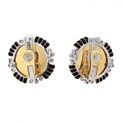 David Webb DAVID WEBB PLATINUM 18K YELLOW GOLD CARVED CORAL BOMBE DIAMOND EARRINGS