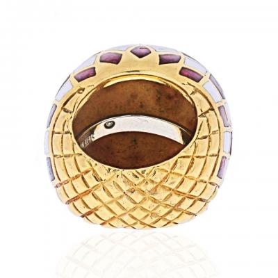 David Webb DAVID WEBB PLATINUM 18K YELLOW GOLD CHECKERBOARD DOME RING