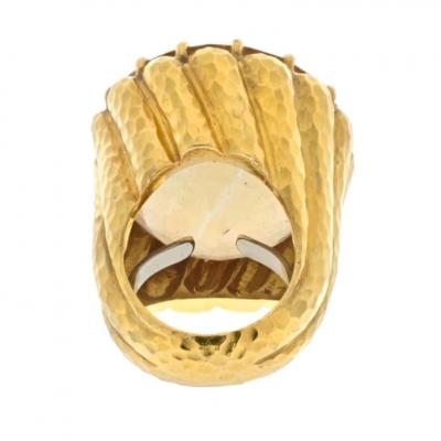 David Webb DAVID WEBB PLATINUM 18K YELLOW GOLD CITRINE HAMMERED FINISH COCKTAIL RING