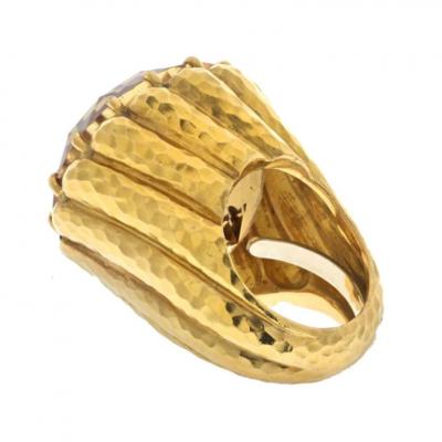 David Webb DAVID WEBB PLATINUM 18K YELLOW GOLD CITRINE HAMMERED FINISH COCKTAIL RING