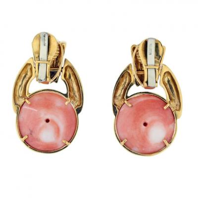 David Webb DAVID WEBB PLATINUM 18K YELLOW GOLD CORAL BUTTON DOORKNOCKERS EARRINGS