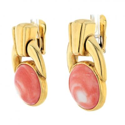 David Webb DAVID WEBB PLATINUM 18K YELLOW GOLD CORAL BUTTON DOORKNOCKERS EARRINGS