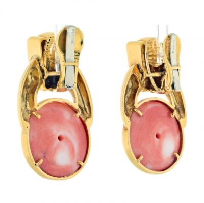 David Webb DAVID WEBB PLATINUM 18K YELLOW GOLD CORAL BUTTON DOORKNOCKERS EARRINGS
