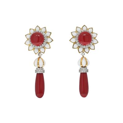 David Webb DAVID WEBB PLATINUM 18K YELLOW GOLD CORAL DROP DAY TO NIGHT DANGLING EARRINGS