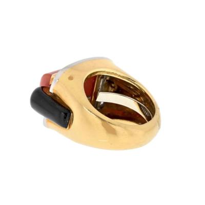 David Webb DAVID WEBB PLATINUM 18K YELLOW GOLD CORAL ONYX AND DIAMOND RING