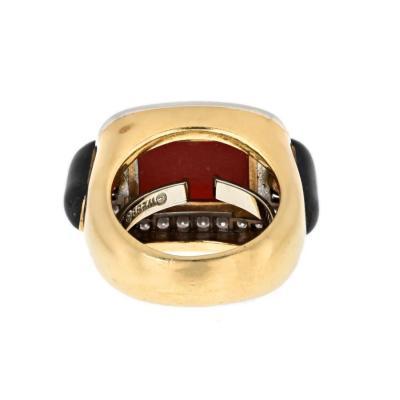 David Webb DAVID WEBB PLATINUM 18K YELLOW GOLD CORAL ONYX AND DIAMOND RING