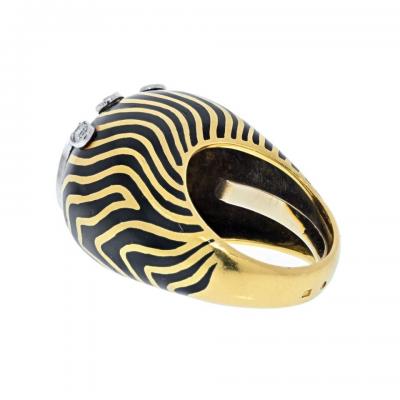 David Webb DAVID WEBB PLATINUM 18K YELLOW GOLD DIAMOND AND BLACK ENAMEL ZEBRA STRIPE RING