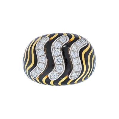 David Webb DAVID WEBB PLATINUM 18K YELLOW GOLD DIAMOND AND BLACK ENAMEL ZEBRA STRIPE RING