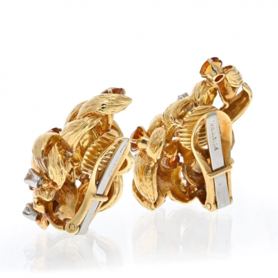 David Webb DAVID WEBB PLATINUM 18K YELLOW GOLD DIAMOND AND CITRINE CLIP ON EARRINGS