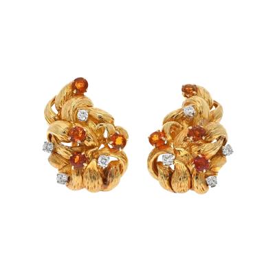 David Webb DAVID WEBB PLATINUM 18K YELLOW GOLD DIAMOND AND CITRINE CLIP ON EARRINGS