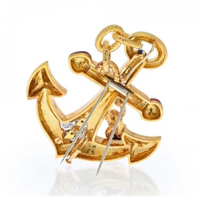 David Webb DAVID WEBB PLATINUM 18K YELLOW GOLD DIAMOND AND ENAMEL ANCHOR PENDANT BROOCH