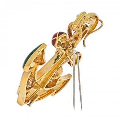 David Webb DAVID WEBB PLATINUM 18K YELLOW GOLD DIAMOND AND ENAMEL ANCHOR PENDANT BROOCH