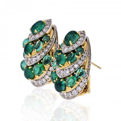 David Webb DAVID WEBB PLATINUM 18K YELLOW GOLD DIAMOND AND GREEN EMERALD EARRINGS