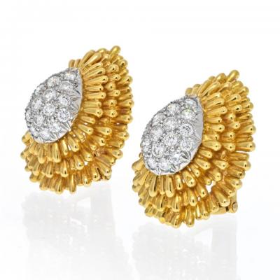 David Webb DAVID WEBB PLATINUM 18K YELLOW GOLD DIAMOND CLIP EARRINGS