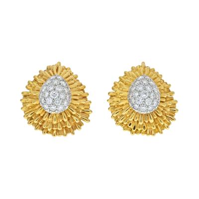 David Webb DAVID WEBB PLATINUM 18K YELLOW GOLD DIAMOND CLIP EARRINGS