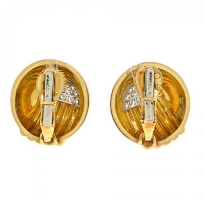 David Webb DAVID WEBB PLATINUM 18K YELLOW GOLD DIAMOND DOME ROUND CLIP ON EARRINGS