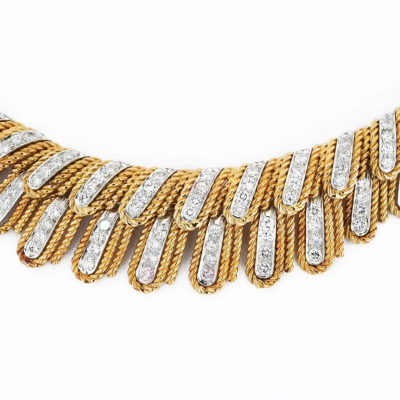 David Webb DAVID WEBB PLATINUM 18K YELLOW GOLD DIAMOND FEATHER COLLAR ROPE NECKLACE
