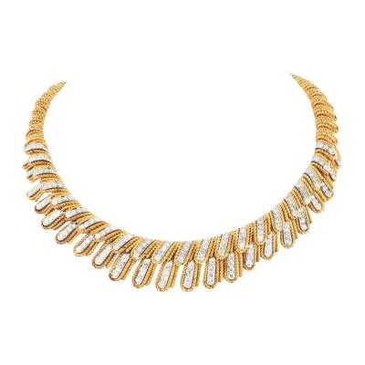 David Webb DAVID WEBB PLATINUM 18K YELLOW GOLD DIAMOND FEATHER COLLAR ROPE NECKLACE