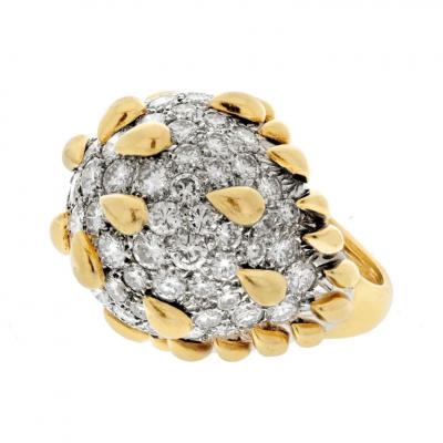David Webb DAVID WEBB PLATINUM 18K YELLOW GOLD DIAMOND PAVE DOME COCKTAIL RING