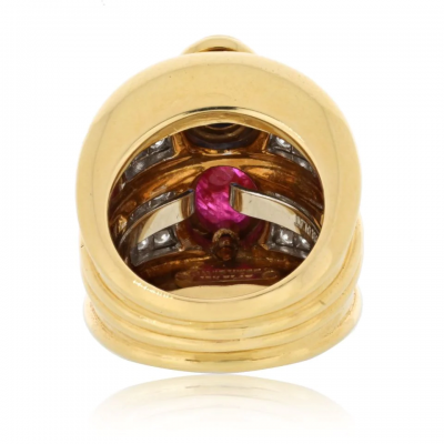 David Webb DAVID WEBB PLATINUM 18K YELLOW GOLD DIAMOND SAPPHIRE AND RUBY RING
