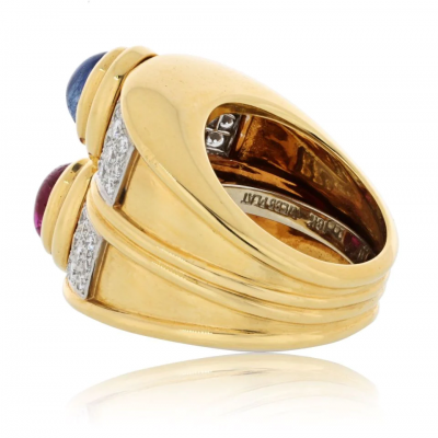David Webb DAVID WEBB PLATINUM 18K YELLOW GOLD DIAMOND SAPPHIRE AND RUBY RING