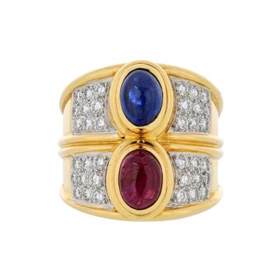 David Webb DAVID WEBB PLATINUM 18K YELLOW GOLD DIAMOND SAPPHIRE AND RUBY RING