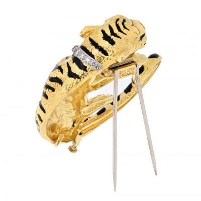 David Webb DAVID WEBB PLATINUM 18K YELLOW GOLD DIAMOND TIGER ANIMAL BROOCH