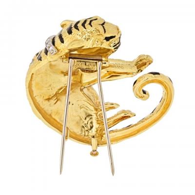 David Webb DAVID WEBB PLATINUM 18K YELLOW GOLD DIAMOND TIGER ANIMAL BROOCH
