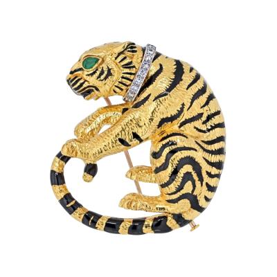 David Webb DAVID WEBB PLATINUM 18K YELLOW GOLD DIAMOND TIGER ANIMAL BROOCH