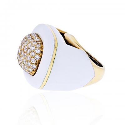 David Webb DAVID WEBB PLATINUM 18K YELLOW GOLD DIAMOND WHITE ENAMEL RING