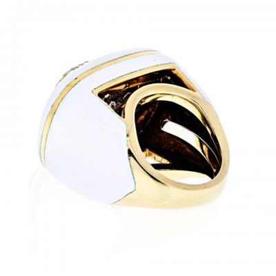 David Webb DAVID WEBB PLATINUM 18K YELLOW GOLD DIAMOND WHITE ENAMEL RING