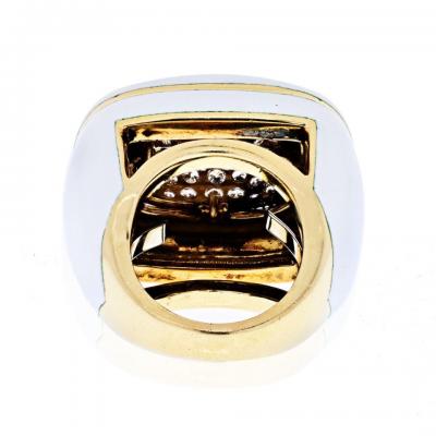 David Webb DAVID WEBB PLATINUM 18K YELLOW GOLD DIAMOND WHITE ENAMEL RING